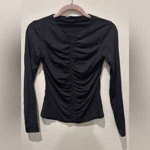 Zara Black Ruched Long Sleeve Top